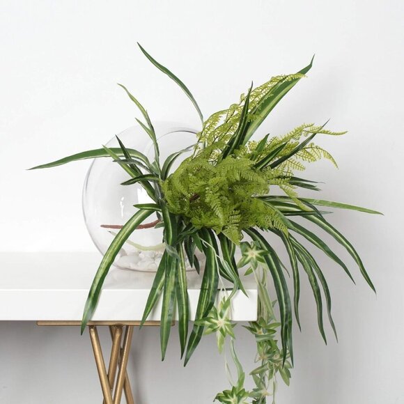 WGV Slant Cut Bowl Glass Vase, Width 9", Height 9", Clear Round Globe Planter Te - Picture 6 of 7